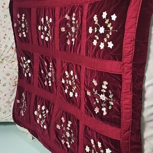 Elegant Burgundy Velvet Floral Quilt Or Couch Throw